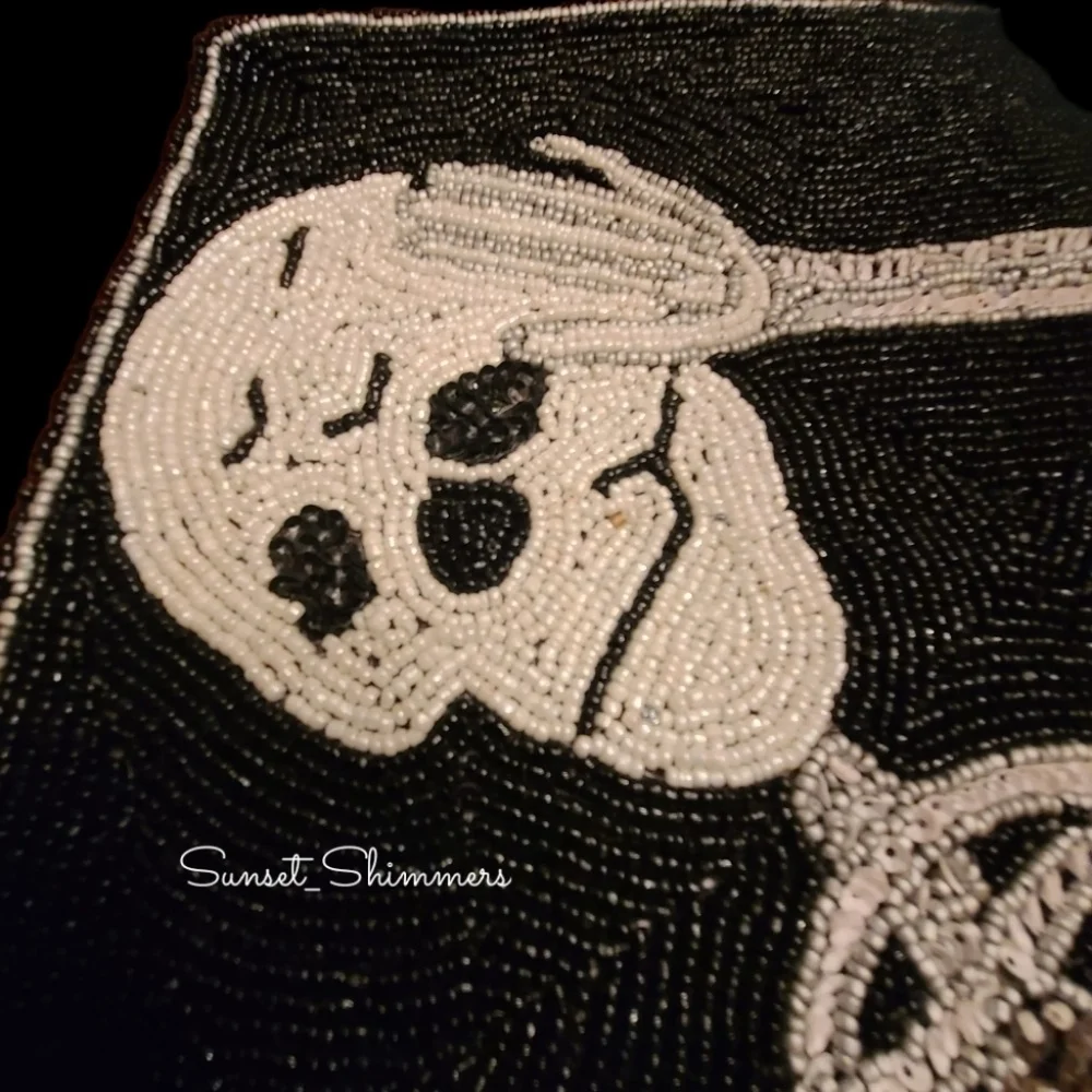 GOTH Halloween SKELETON in COFFIN Spider Web Beaded TABLE RUNNER Centerpiece NEW
